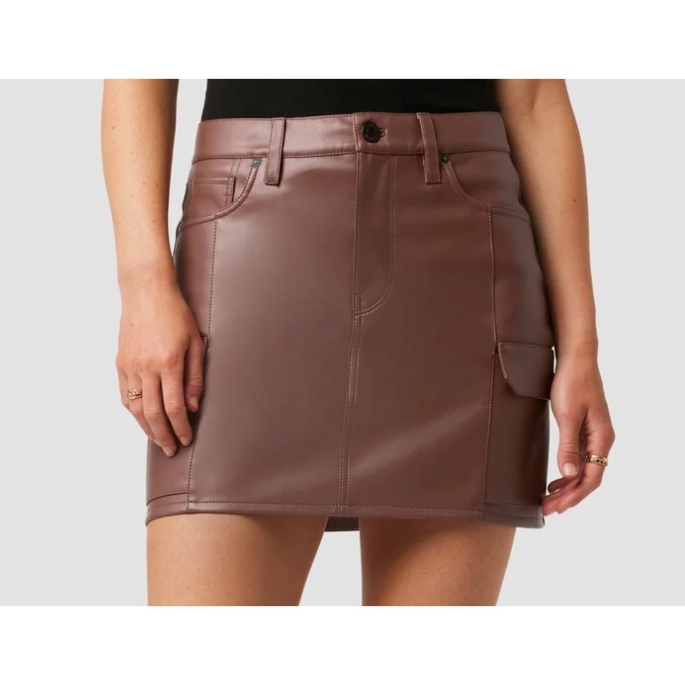 Hudson Jeans Cinnamon Vegan Leather Cargo Viper Mini Skirt Brown Womens 25